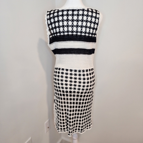 Anna Kay Womens Medium Black and White Open Knit Tunic Dress Coverup - Picture 4 of 6